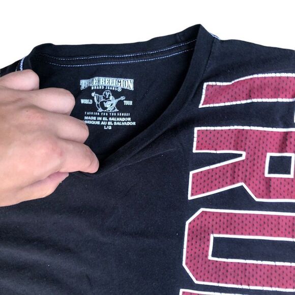 TRUE Religion T Shirt True Mesh Short Sleeve Large Black BIG LOGO - Picture 4 of 6